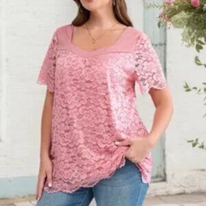 Plus Size Elegant Blouses Women's Summer Tunic Top Short Sleeve